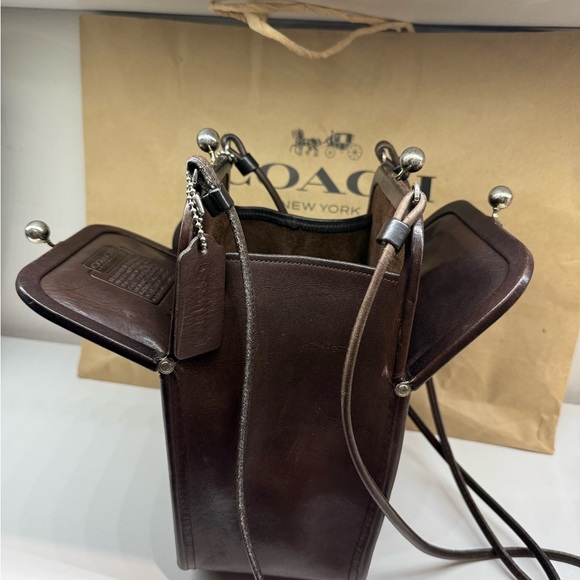 Coach Vintage Bonnie Cashin Carry doble Kiss-lock Brown Leather Shoulder Bag. - Picture 4 of 13